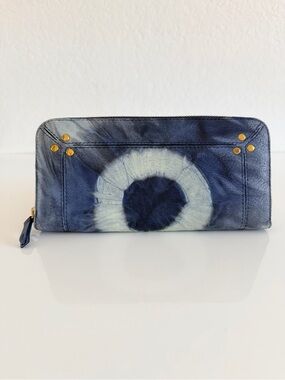 Jerome Dreyfuss Blue Tie-Dye Zip Wallet with Gold Studs